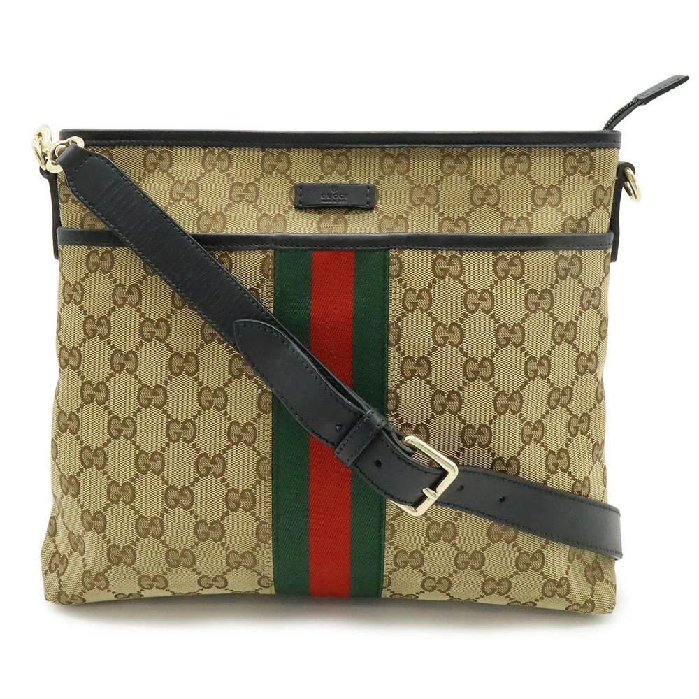Gucci GG Canvas Webbing Sherry Crossbody Bag Beige Brown Cream Black